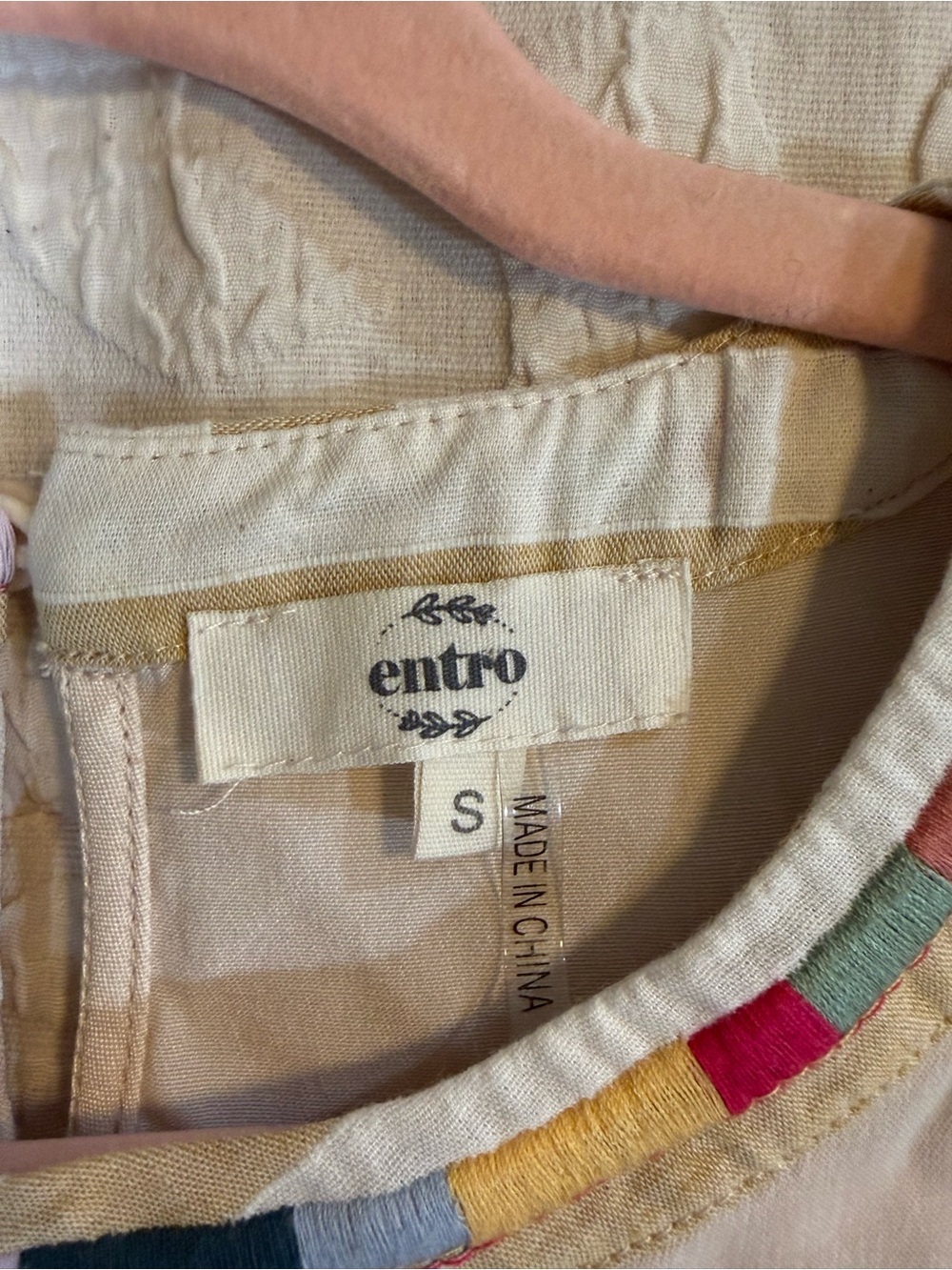 entro Cream Top with Multicolor Embroidered Trim - Picture 4 of 4